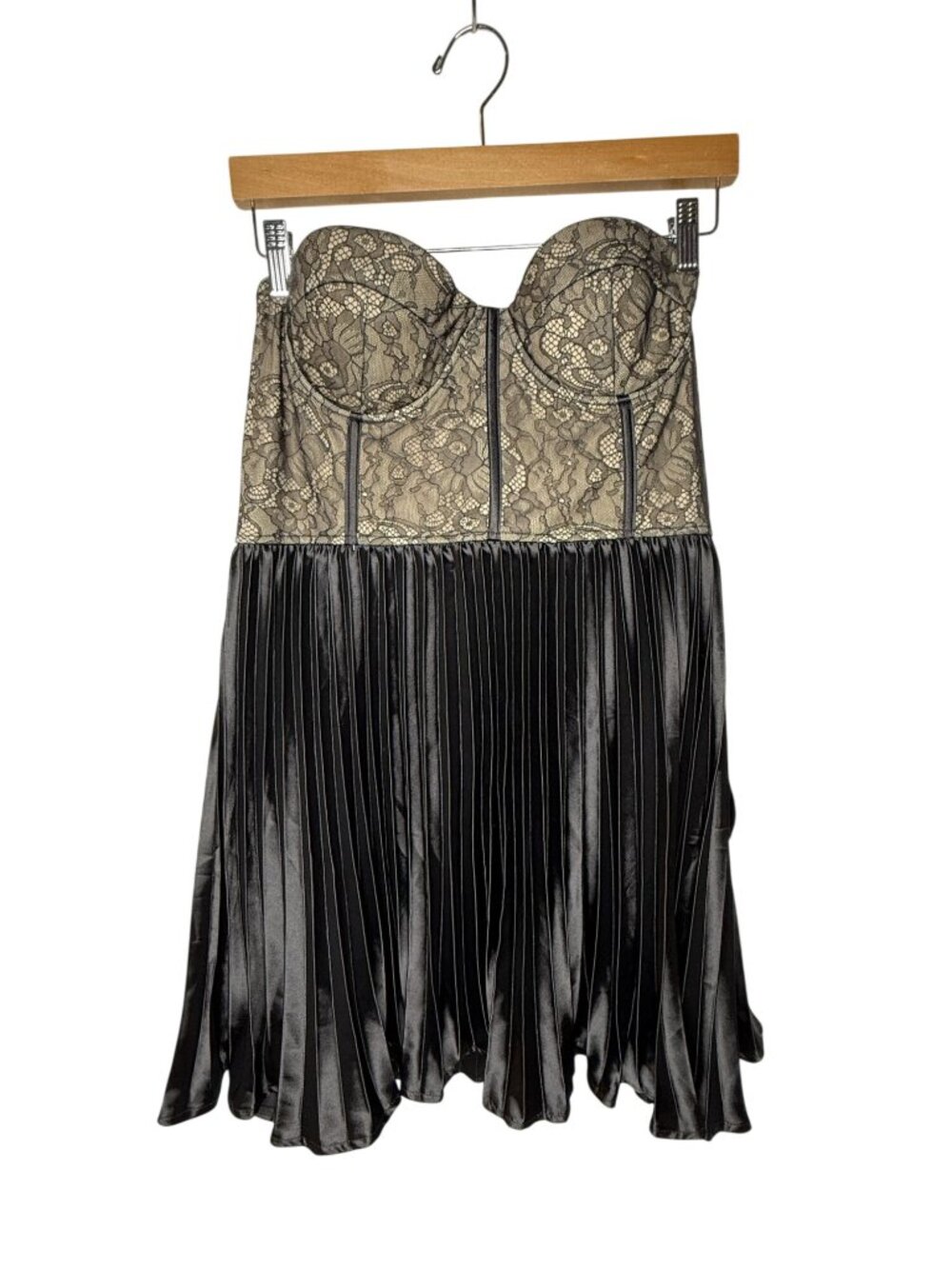 Lulus XL Black Lace Corset Pleated Satin Dress Romantic Cocktail